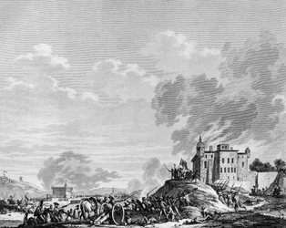 Fransk revolusjon: Erobring av leiren Jales en Ardeche av de revolusjonære patriotene i juli 1792. Paris, biblioteket ved Institutt for revolusjonshistorie