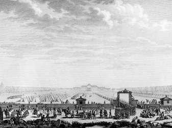 Den franske revolusjonen: de militære troppene i marsfeltet dro til Place Louis XV 12. juli 1789 Paris, biblioteket ved Institutt for revolusjonshistorie