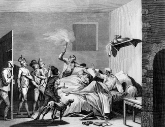 Fransk revolusjon og antirevolusjonær bevegelse: Loiserolles fils ble reddet av sin far som tok sin plass i den revolusjonære domstolen den 26. juli 1794 og for ham. Paris, bibliotek ved Institutt for revolusjonshistorie
