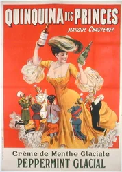 Plakatannonsering «Quinquina des Princes» fransk creme de menthe (litho-farge)