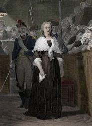 Dronning Marie Antoinette (1755-1793) dømt av revolusjonsdomstolen i oktober 1793" (dronning av Frankrike Marie-Antoinette (1755-1793) under rettssaken hennes ved den revolusjonære domstolen, oktober 1793)