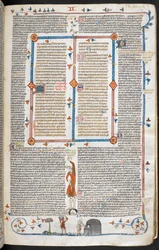 Royal 10 E. IV, f.145 En bas-de-page scene av en mann som besøker en baker, fra 'Decretals of Gregory IX with glossa ordinaria ('Smithfield Decretals')' (vellum)