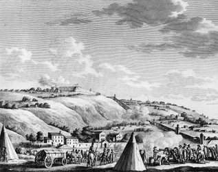 Den franske revolusjonskrig og bevegelser mot revolusjonære: Beleiring og erobring av byen Lyon av den franske republikanske hæren 9. oktober 1793 mot de royalistiske troppene. Paris, bibliotek ved Institutt for revolusjonshistorie
