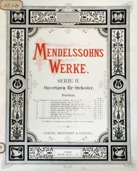 Omslag til partituret "Ouverture Op. 10 for orkester" av Felix Mendelssohn (farge litho)