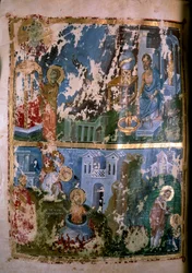 Scener fra den hellige Kyprians liv. Miniatyr i «Homilier. Orationes» av den hellige Gregor av Nazianz (eller Naziance) (328-390), 879-882. Gresk manuskript. Paris, NL