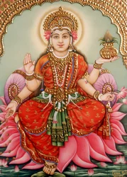 Gudinne Lakshmi Laxmi miniatyrmaleri på elfenben