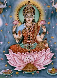 Miniatyrmaleri av gudinnen Lakshmi på papir