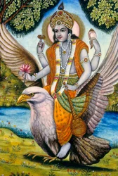 Lord Vishnu sitter på Garuda i India