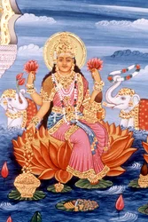 Miniatyrmaleri av gudinnen Laxmi, India