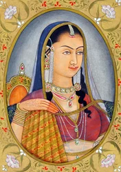 Miniatyrmaleri av Mogul-dronningen Jodha Bai India Asia