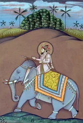 Miniatyrmaleri av Mughal-keiseren Shah Jahan sittende på elefant