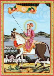 Miniatyrmaleri av Mughal-keiseren Shah Jahan sittende på hest