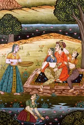 Maleri av Mughal-keiseren med sine forelskede koner, India