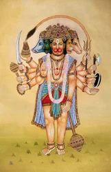Panchmukhi Lord Hanuman miniatyrmaleri på papir