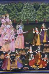 Bilde av Krishna som spiller Holi med Gopies (Nalkdwral Pichwai Chool), India