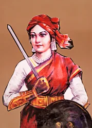 Portrett av Rani Laxmibai Dronning av Jhansi store frihetskjemper av Indias første uavhengighetskrig Indian Mytteri 1857-58 (farge litho)
