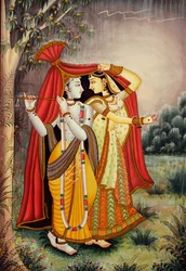 Radha Krishna miniatyrmaleri i monsun på papir