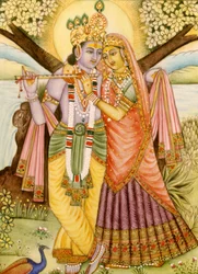 Radha Krishna miniatyrmaleri på elfenben
