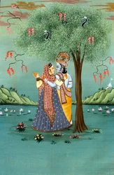 Radha Krishna miniatyrmaleri på papir