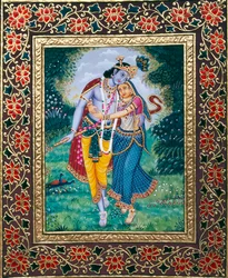 Radha Krishna miniatyrmaleri på papir