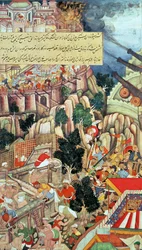 Scene fra gruvedriften under beleiringen av Chittorgarh, fra «Akbarnama», Mughal, ca. 1590 (trykk)