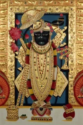 Shri Lord Shree Nathji eller Shreenathji på Nathdwara miniatyrmaleri på papir med gullpreging