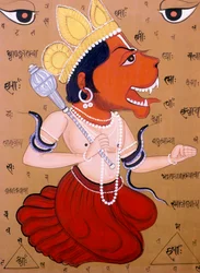 Tantriske Hanuman miniatyrmalerier på papir India