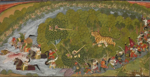 Tigerjakt, ca. 1800 (blekk og farge på papir)