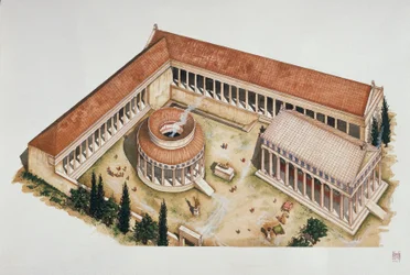 Seremoniell rund tholos og Asklepios-tempelet, Epidauros, 300-tallet f.Kr.