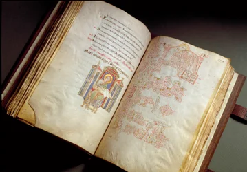 Evangelisk. Codex fra klosteret Farfa. (Ms. E 16 folii 149v. 150r.) Roma, Biblioteca Vallicelliana