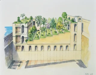 Nebukadnesars palass, Babylon, med hengende hager