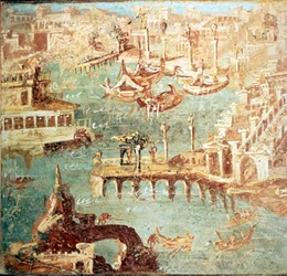 Havnen i Pozzuoli nær Napoli. Museo Nazionale di Napoli