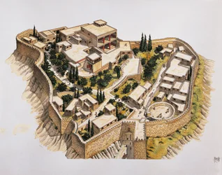Rekonstruksjon av det gamle Mykene (farge litho)