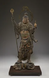 Bishamonten (Vaisravana, Guardian of the North) (polykromt tre med krystall, bladgull og metall)