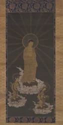 Nedstigning fra Amida, eller Raigo, Muromachi-perioden ca. 1333-1568 (blekk på stoff)