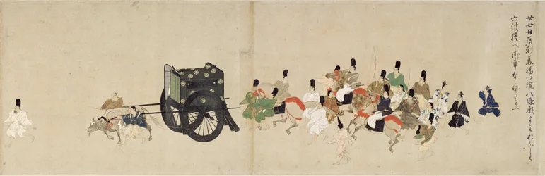 Illustrated Tale of the Civil War, The Imperial Visit to Rokuhara (Illustrated Tale of The Civil War, The Imperial Visit to Rokuhara) - Anonymt verk, akvarell og blekk på papir, femte rull