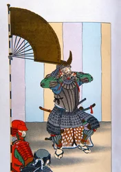 Samurai fra det gamle Japan: Tokugawa Ieyasu etter slaget ved Sekigahara i 1600 (farge litho)