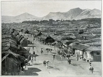 Utsikt over hovedgaten i Seoul, hovedstaden i Korea på 1800-tallet