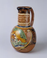Folkekunst: pulque krukke (gjære agave alkohol) i malt og lakkert terrakotta, fra Mexico. 1972 Valley Museum, Barcelonnette (Alpes de Haute Provence)