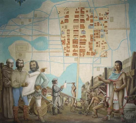 Tre menn står i en konstruksjon, Mexico City, Mexico