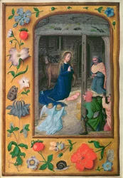 Legg til 35314 f.25v Nativity, fra a Book of Hours, Brugge, ca. 1510-20 (vellum)