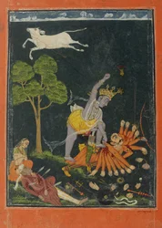 Parasurama drepte Karttavirya Arjuna, Chamba eller Bilaspur, Himachal Pradesh, ca. 1750-60