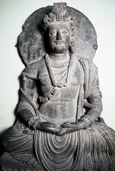 Steinskulptur som viser Buddha, Gandhara-kunst, Peshawar, Pakistan,