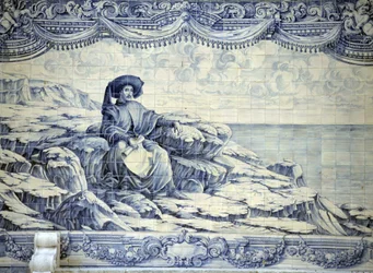 Navigatøren Henry, sitter og ser på havet - Azulejo fra omgivelsene til Lisboa (Sintra).