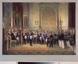 Troskapseden til Tsarevich Nicholas Alexandrovich Romanov fra Russland (1843-1865) i hærkirken. Arbeid av en russisk mester, akvarell på papir