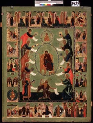Praises of the Virgin (The Glorification of the Virgin). Russisk ikon, tempera på tre