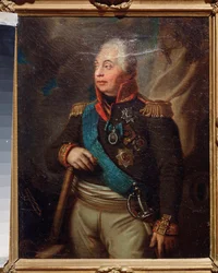 Portrett av marskalk prins Mikhail Kutuzov (M. Golenishchev-Koutuzov (Golenishchev Kutuzov) (1745-1813). (General-in-Chief for Armies of Russia, under the Russian Campaign (1812) av Napoleon Bonaparte (172169-182169). Maleri av en russisk mester, i dag