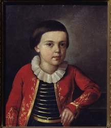 Portrett av poeten Mikhail Lermontov (1814-1841), som barn. Maleri av en russisk mester, olje på lerret