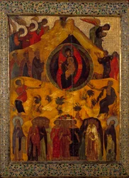 The Assembly of the Virgin Russian Icon av 1560. Russland, Monastere Solonsky