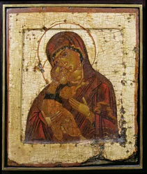The Mother of God of Vladimir, russisk ikon, Pskov-skolen, slutten av 1400-tallet (tempera på panel)